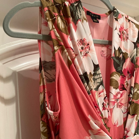 IMAN Pink Green Sheath Maxi Dress Plunge Neckline - Picture 5 of 6